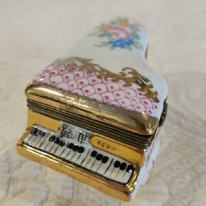 Gold Trimmed Floral design Grand Piano Porcelain Hinged Trinket Box